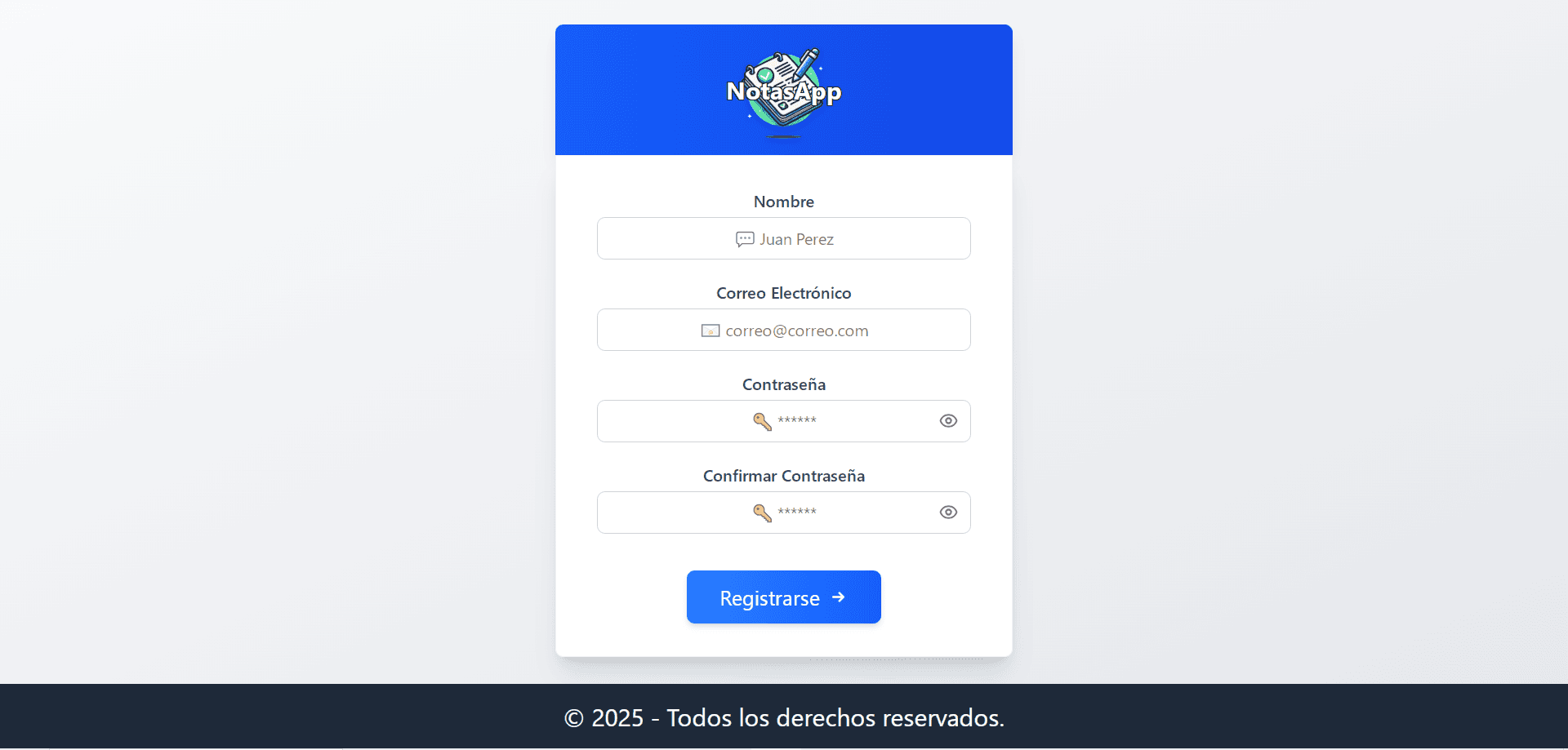 Captura de pantalla del proyecto NotasApp, aplicación web de registro de notas (2025)