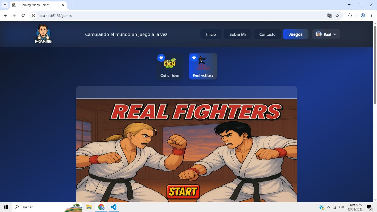 Captura de pantalla del proyecto R-Gaming, plataforma web fullstack para la difusión y venta de videojuegos (2025)