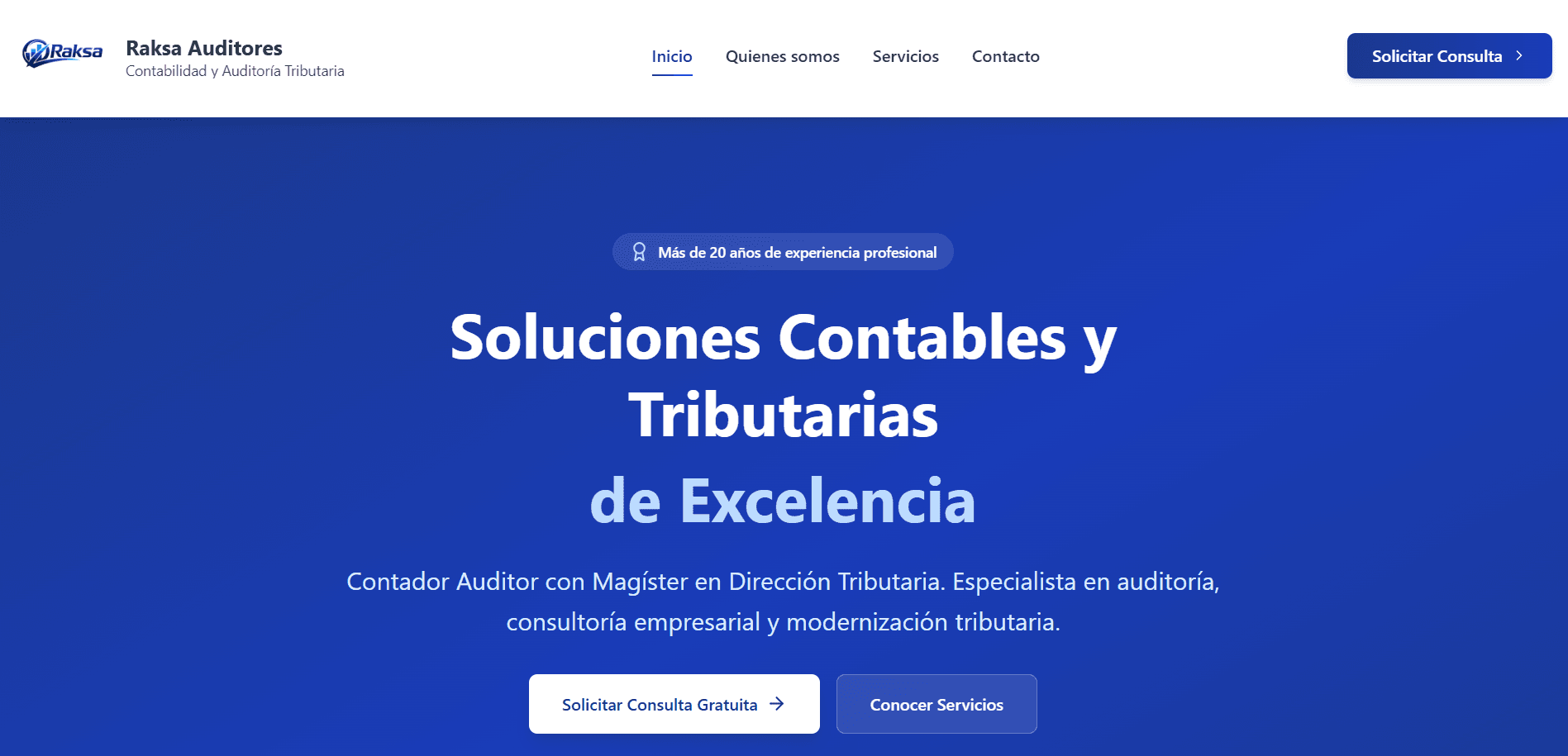 Captura de pantalla del proyecto Raksa Auditores, auditoria y contabilidad tributaria (2026)